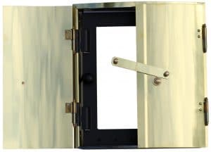 Kakelugnslucka rund 27 tum kompl.Mäss.glas