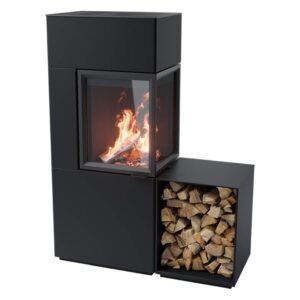 Contura 420 glas höger sida, mörk thermotte med vedfack