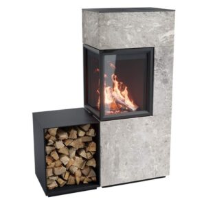 Contura 420T glas vänster sida, mörk thermotte med vedfack