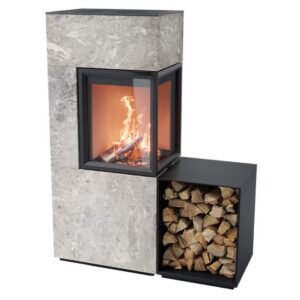 Contura 420T glas höger sida, ljus thermotte med vedfack