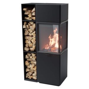Contura 410 glas vänster sida, mörk thermotte med vedfack