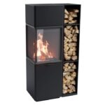 Contura 410 glas höger sida, mörk thermotte med vedfack