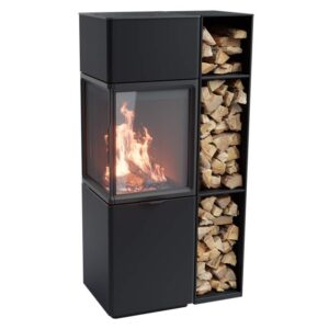 Contura 410 glas höger sida, mörk thermotte med vedfack