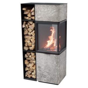 Contura 410T glas vänster sida, mörk thermotte med vedfack